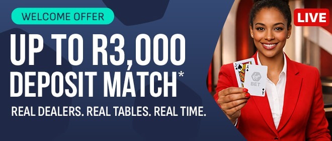100% Deposit match upto R3 000 in bonus bets or spins.